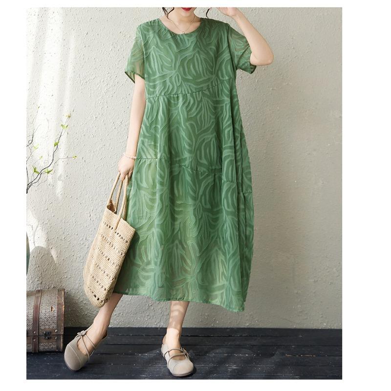 DIMANAF New 2026 Women Plus Size Summer Long Dress Sundress Loose Oversize Maxi Lady Floral Chiffon Jacquard Dress