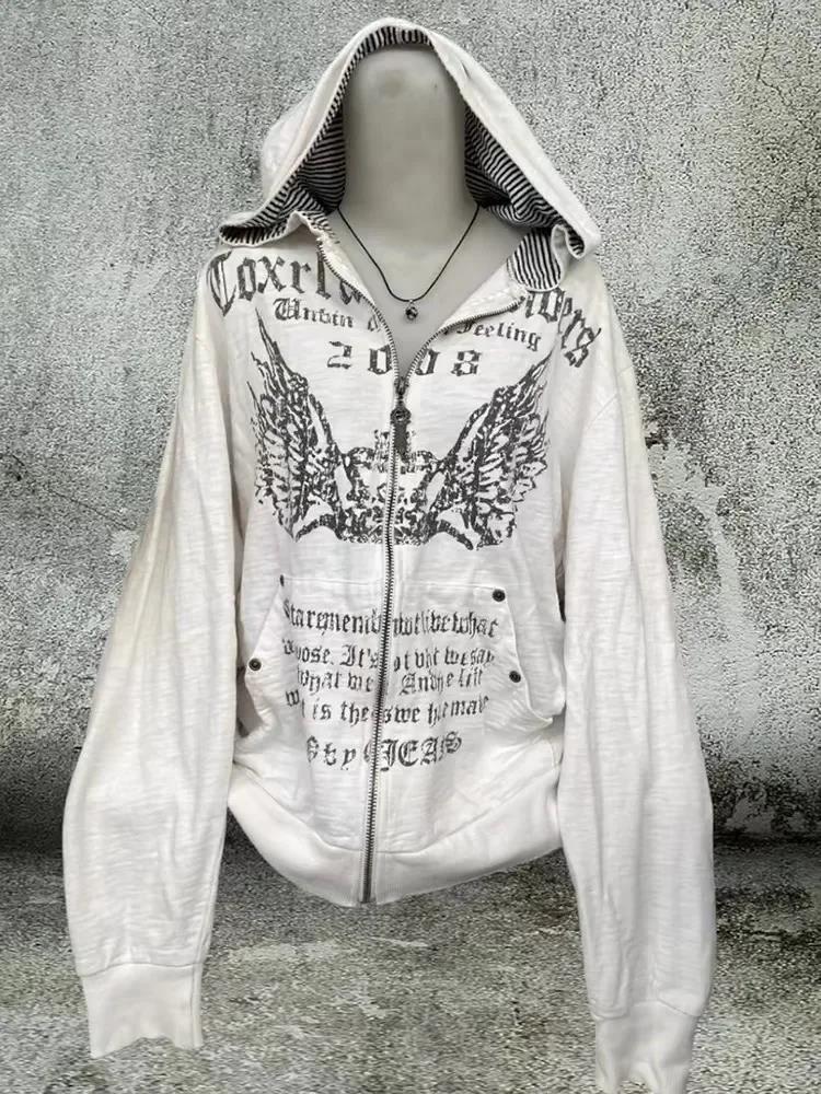 Y2K Grunge Eye Print Hoodie Women's Aesthetic Streetwear Oversized Hooded Sweatshirt