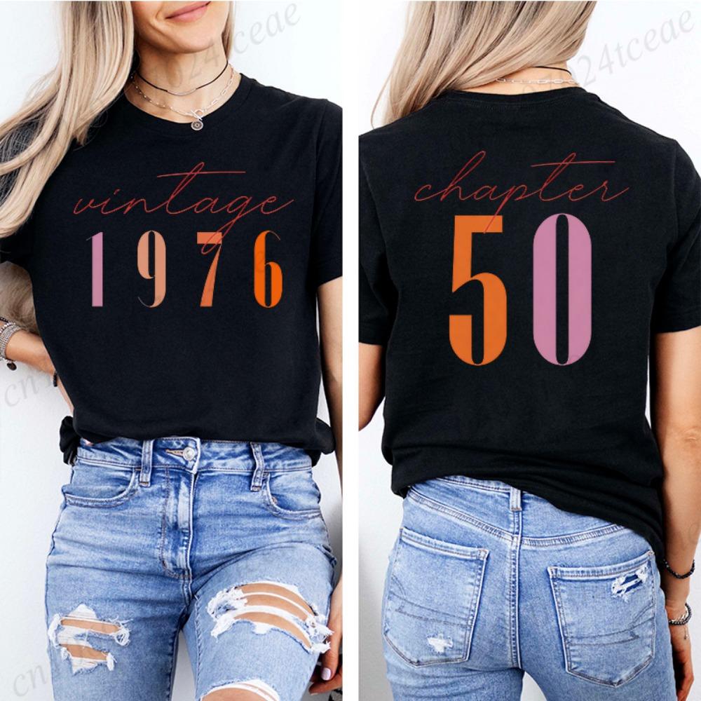 Modne damskie koszulki Odzież Vintage Koszulki Estetyczne na 50. Urodziny Klasyczne Koszulki z Graficznym Nadrukiem 50 Bday Codzienne Koszulki