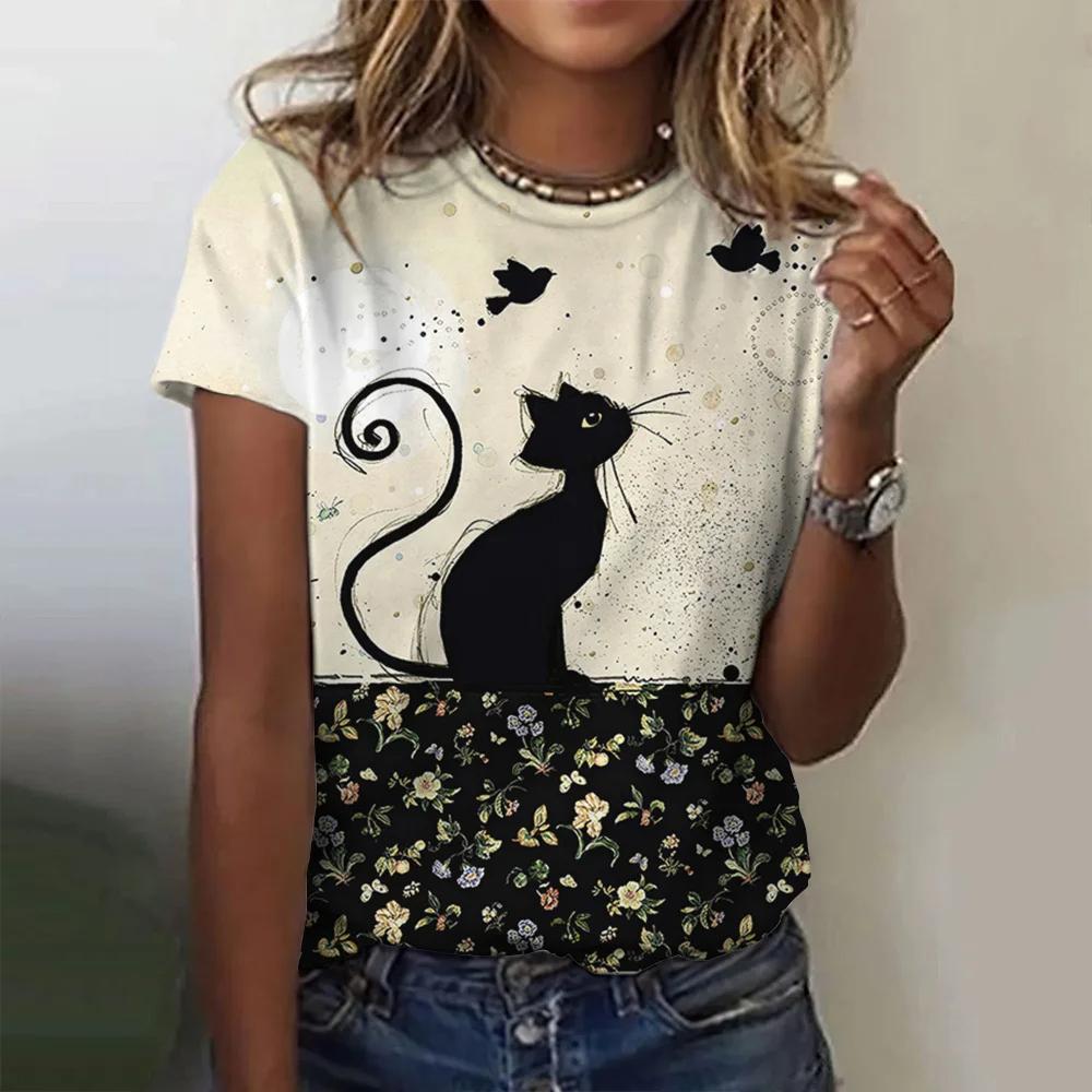 Summer Women 3d Cartoon Cat Print T-Shirt Fashion Tops Tees Ladies Casual Short Sleeve Clothing Female Harajuku Streetwear