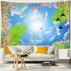 Landscape Tapestry Wall Hanging Sunny Scenery Blue Sky Love Heart Cloud Pigeon Beach Wall Tapestry Backdrop Wall Cloth Tapestry