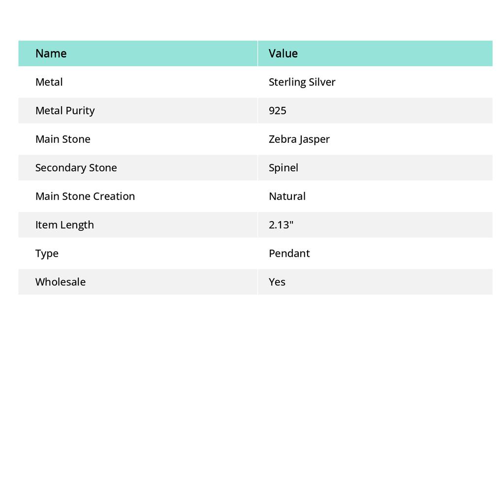 Natural Zebra Jasper, Spinel 925 Sterling Silver Jewelry Pendant 2.13" L8A87