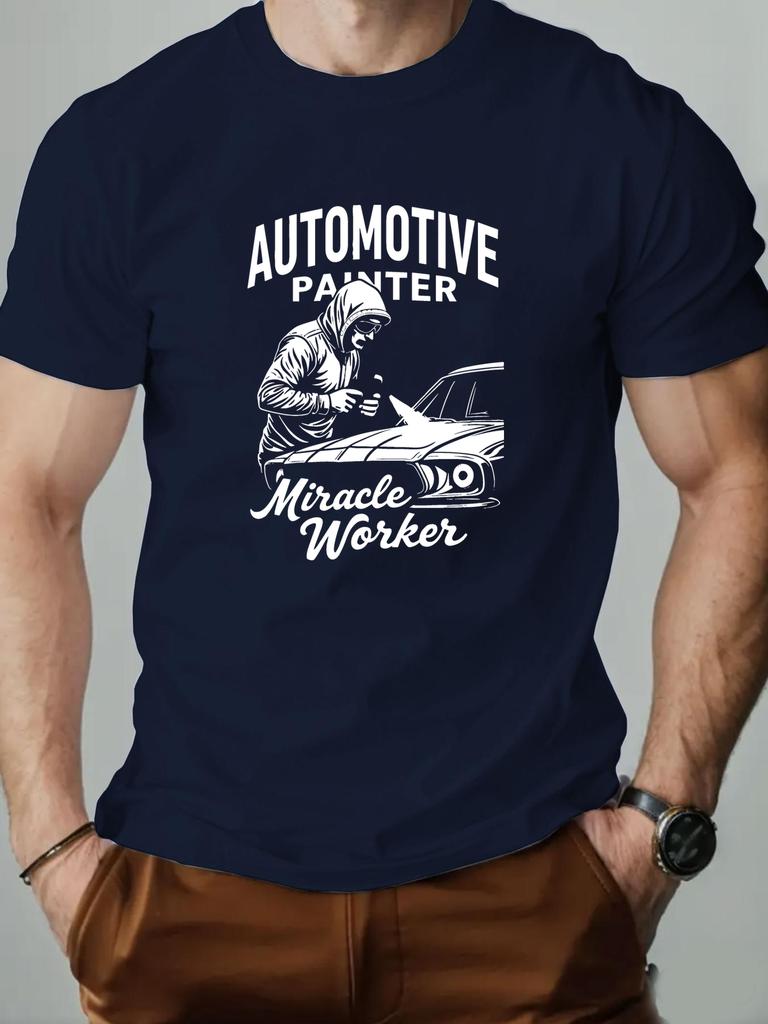 Man‘s T-shirt 100% Cotton Car repair Cartoon Printing Men Round Neck Casual Short Sleeve Summer Breathable Streetwear Top Tees