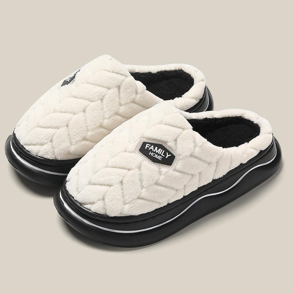 Winter Couple Style Basic Design Women Plush Slippers Non-slip Warm Thick Furry Men Home Cotton Shoes