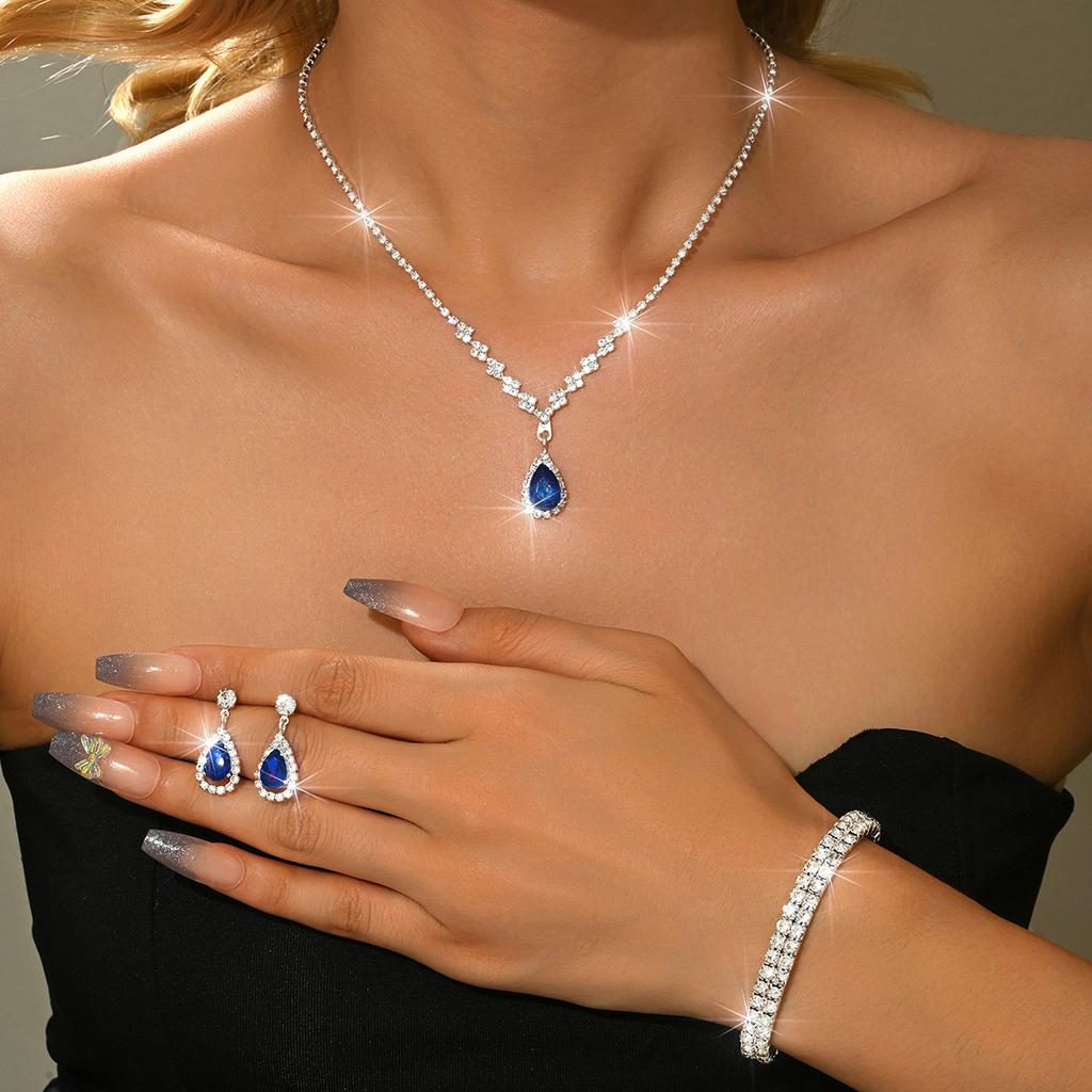 Brautschmuck Halskette Armband Set Strass Zirkon Hochzeitskleid Damen Hochzeitsaccessoires Premium Zweiteiliges Set