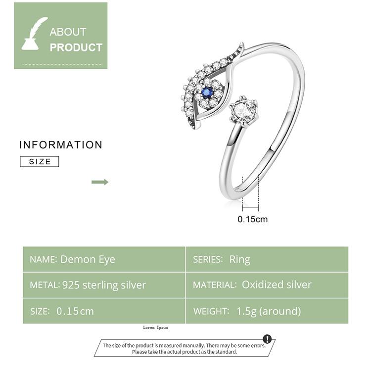 BAMOER 925 Sterling Silver Delikatny Pave cyrkon Demon Eye regulowany pierścionek dla kobiet Fine Jewelry