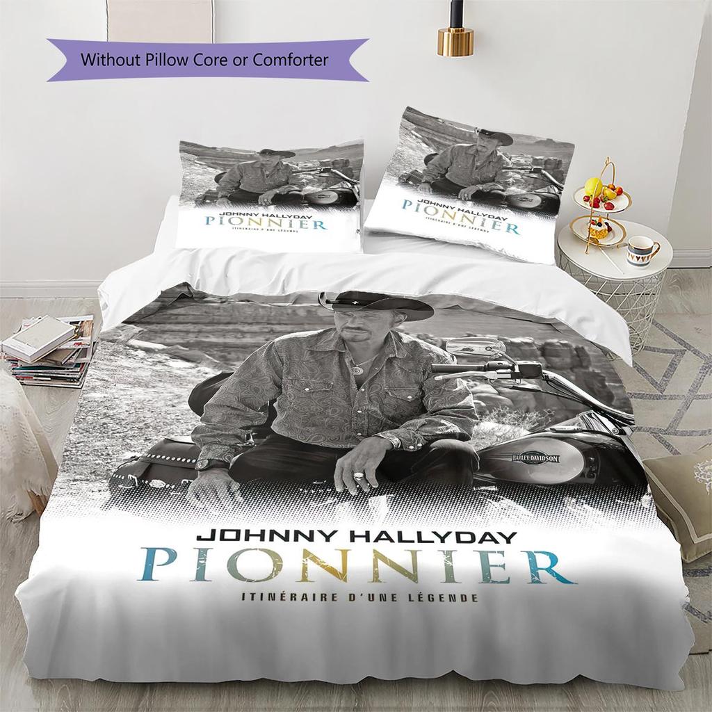 1 Stück Johnny Hallyday Muster Bettwäsche Steppdecke Set Bettbezug Kissenbezug Heimdekoration Geburtstagsgeschenk (1 Bettbezug + 2 Kissenbezüge, ohne Füllung)
