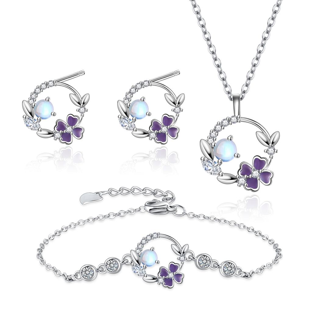 Elated Necklace Stud Earrings Set Women'S Valentine'S Day Gift Wreath Pendant Romantic Bracelet