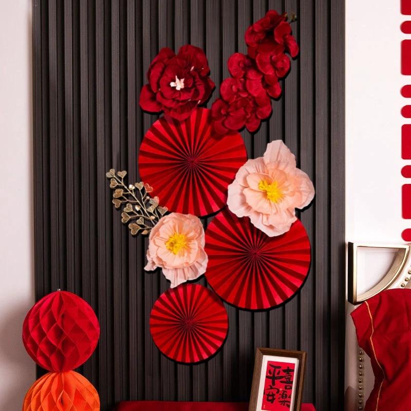 Chinese New Year 2026 Decoration Wall Hanging Decor Paper Folding Fan Sticker Wedding Party Decoration Spring Festival Supplies