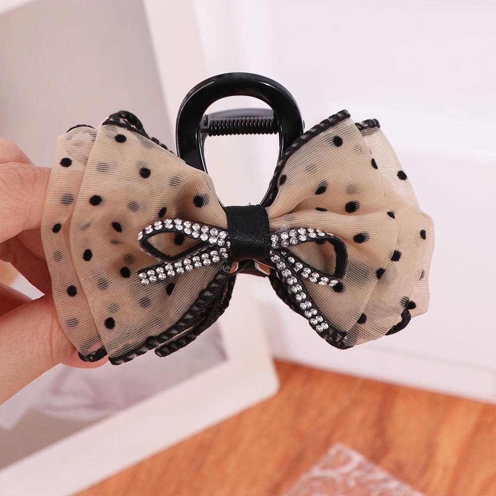 Clips de păr cu fundă din plasă de plastic Stil coreean cu strasuri Clips crocodil cu fundă dulce De zi cu zi