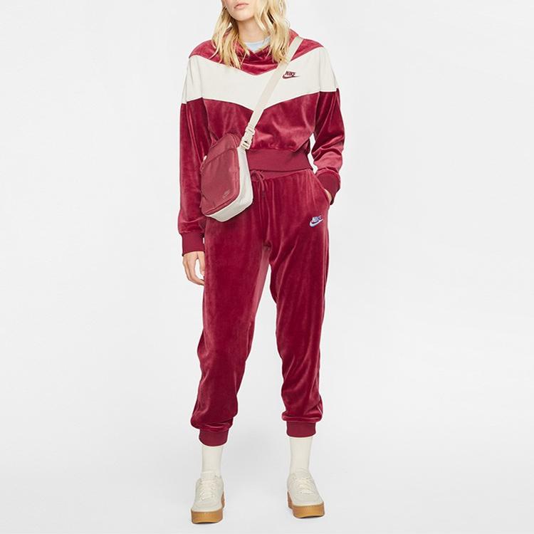 Nike Spliced Hooded Pullover Knit Crop Sweatshirt Women Tops Red BV5055-677