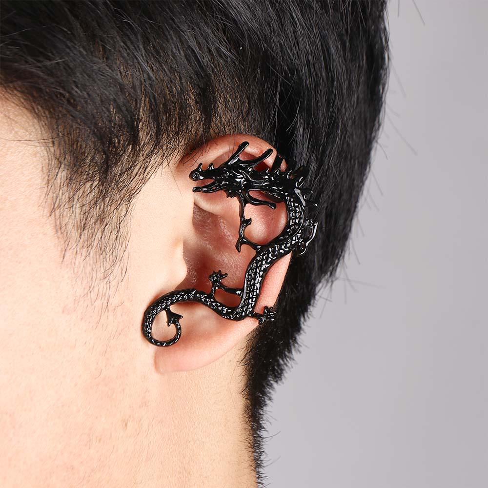 Single Zinc Zinc Alloy Men Women Fashion Jewelry Clip Earrings Left Ear Dragon Ear Clip