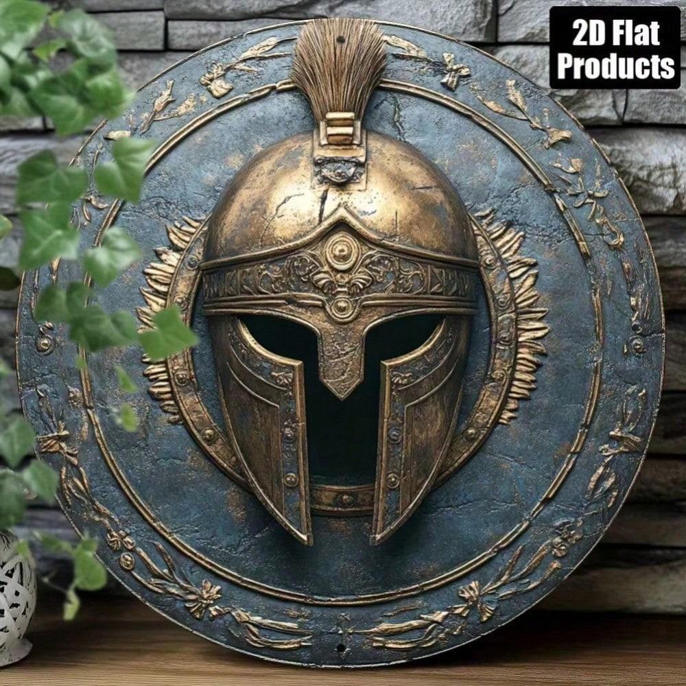 Decorazione Murale Casco da Guerriero Spartano in Metallo, Arte Scudo Greco Romano, Segno di Battaglia Medievale per Soggiorno
