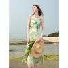 Sancai 2025 Sommer Batik Print Schulterfreies Langes Urlaubs-Kleid