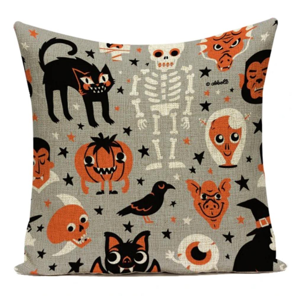 Retro Halloween Pillow Cover Vintage Illustration Witch Pumpkin Black Cat Cushion Case Home Decor Throw Pillowcase for Sofa Bed