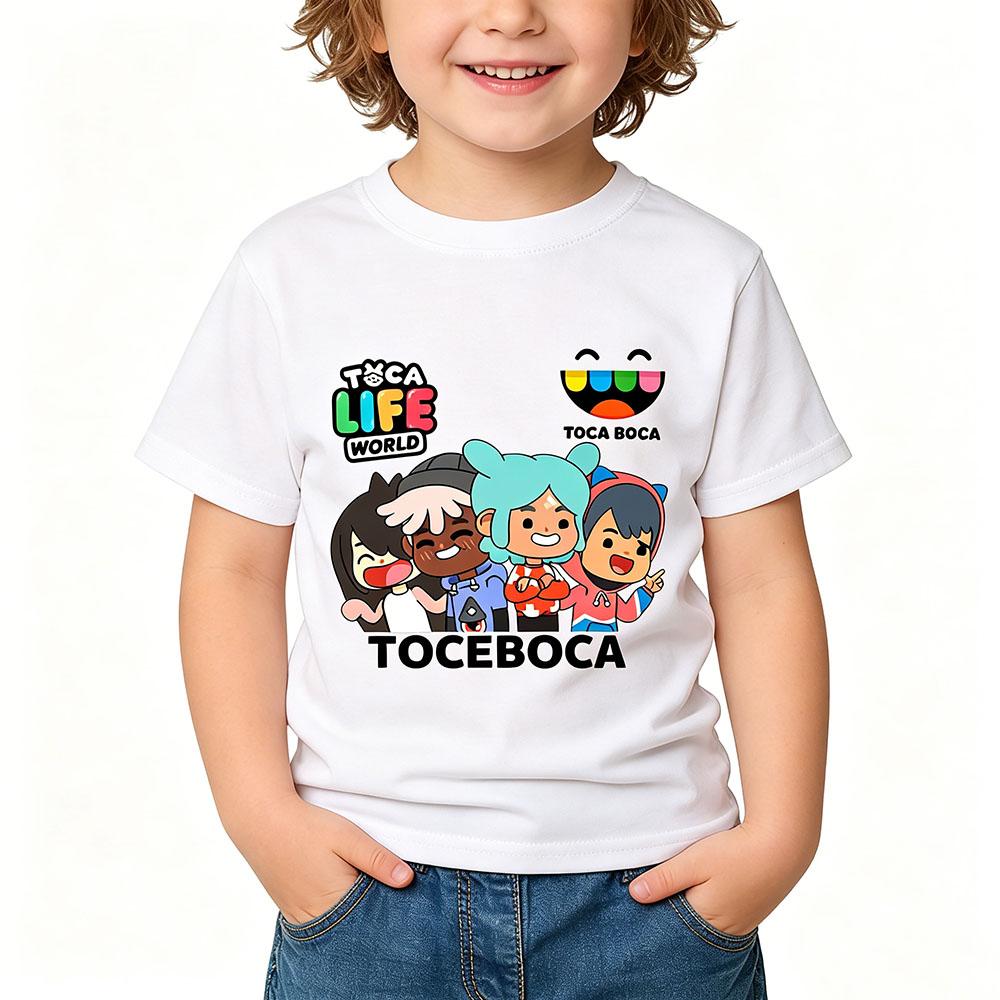 T-shirt Streetwear con Stampa Cartoon Toca Boca World 100% Cotone Cartoon Manga Manica Corta Ragazzi Ragazze Girocollo Magliette per Bambini Estate