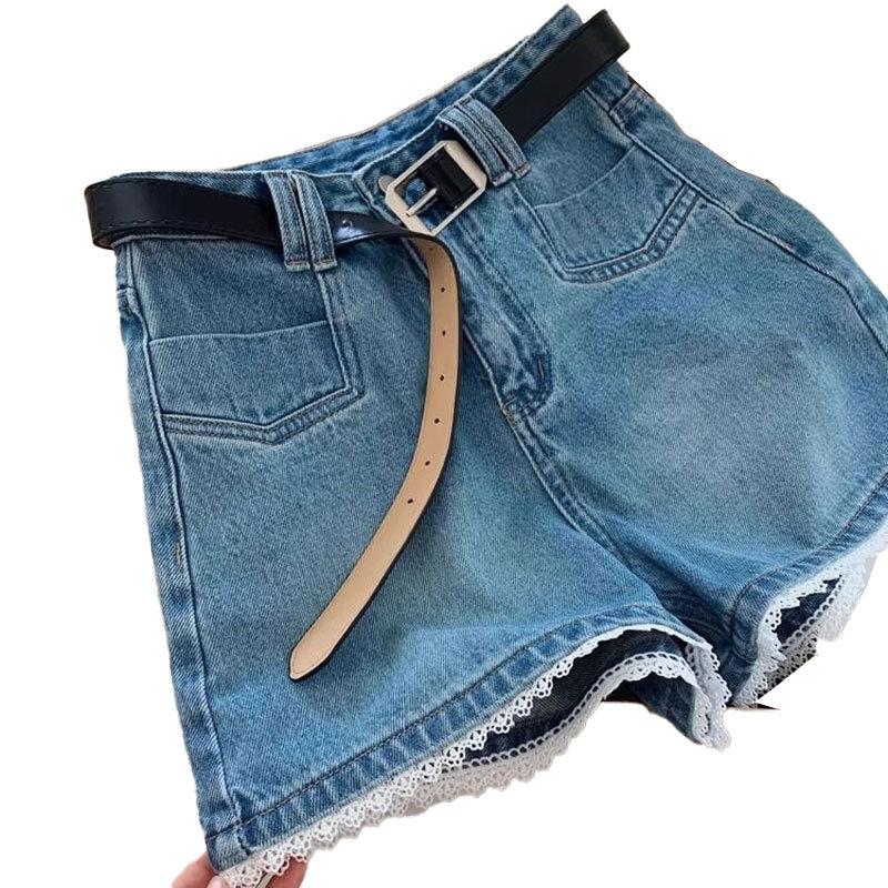 Summer High Waisted Jeans Shorts Lace Denim Jeans Women's Plus Size Loose Wide Leg Shorts