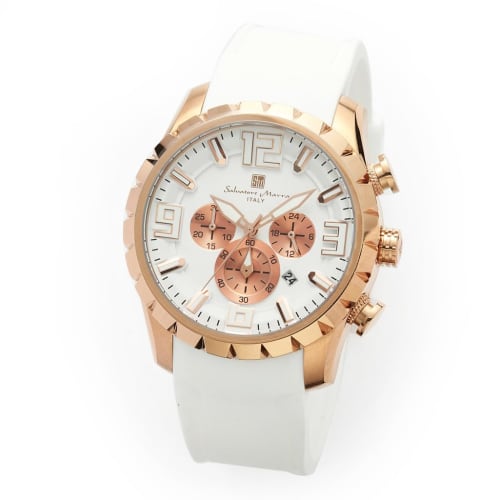 

Оригинальные наручные часы Salvatore Marra, SM22111-PGWHWH, водонепроницаемость 10 АТМ, отображение даты, хронограф, ремешок из каучука, PGWHWH