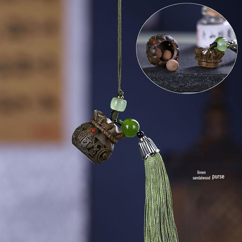 Pear Blossom Carved Gourd Pendant: Wood Ornament & Diffuser Keychain