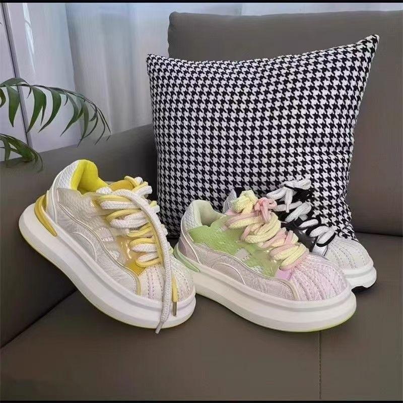 Autumn Women's Chunky Sneakers Breathable Mesh Casual Shoes Lace-Up Thick Sole Platform Shoes For Daily Wear