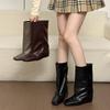 Knight boots inner height increase fashion boots outer wear square head solid color folds autumn and winter slope heel women's retro new models