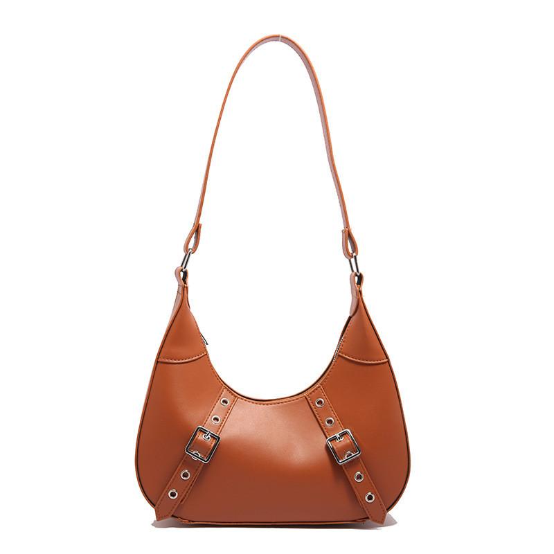 Womens Fashionforward Small Pu Crescent Bag With Unique Rivet Accents
