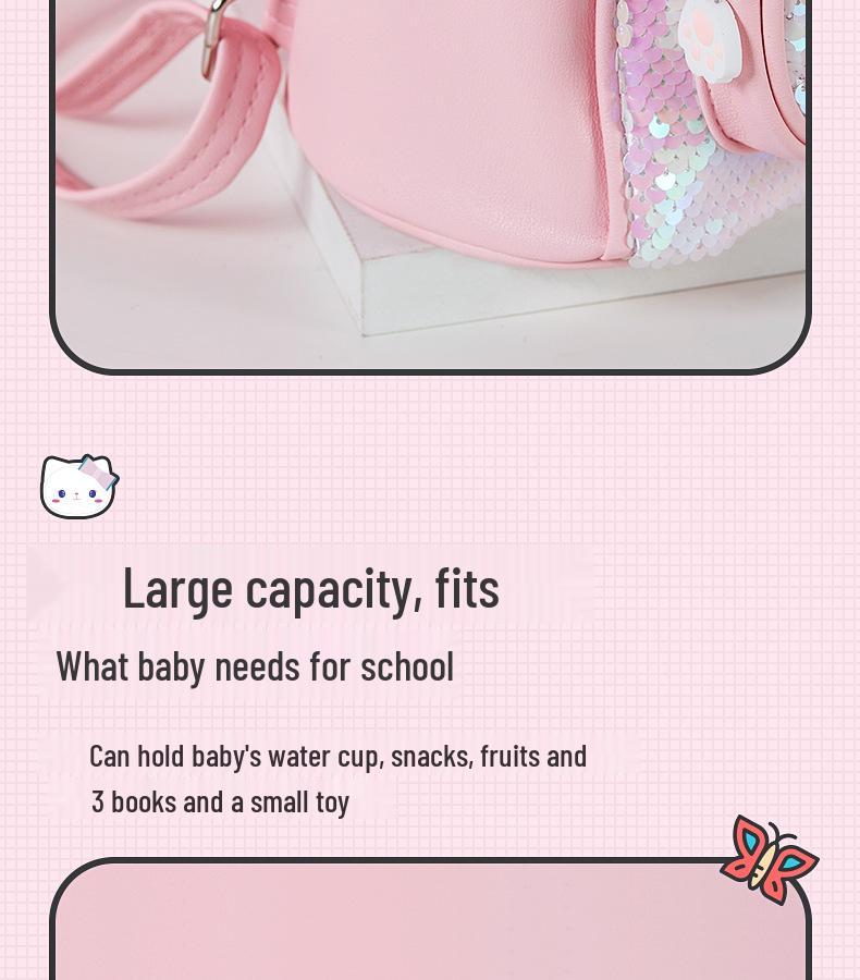 Girls' Cute Cartoon Kitten Sequin Backpack - Perfect for Travel and Outings