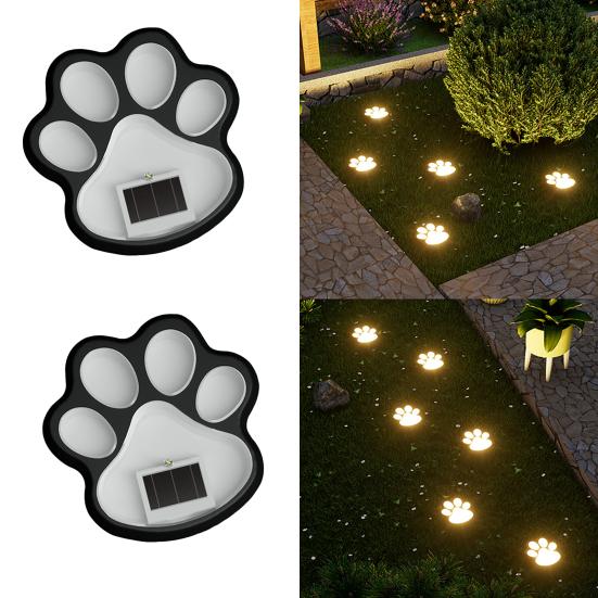 Solar Dog Paw Print Lawn Light, LED Garden Stake Light, Waterproof Outdoor Decorative Footpath Light for Yard Patio, Walkway Landscape 2pcs Warm light