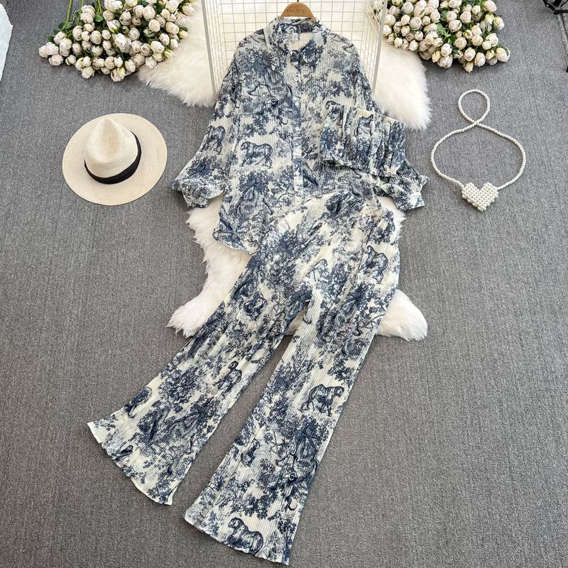 

Sanzhai Ruched Ink Painting Print Tube Top Fashion Suit Blue All yards