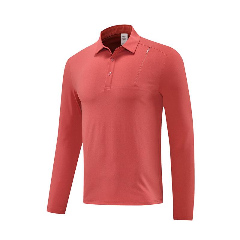 

Мужская дышащая футболка-поло с длинным рукавом, простая свободная однотонная футболка с лацканами L красный