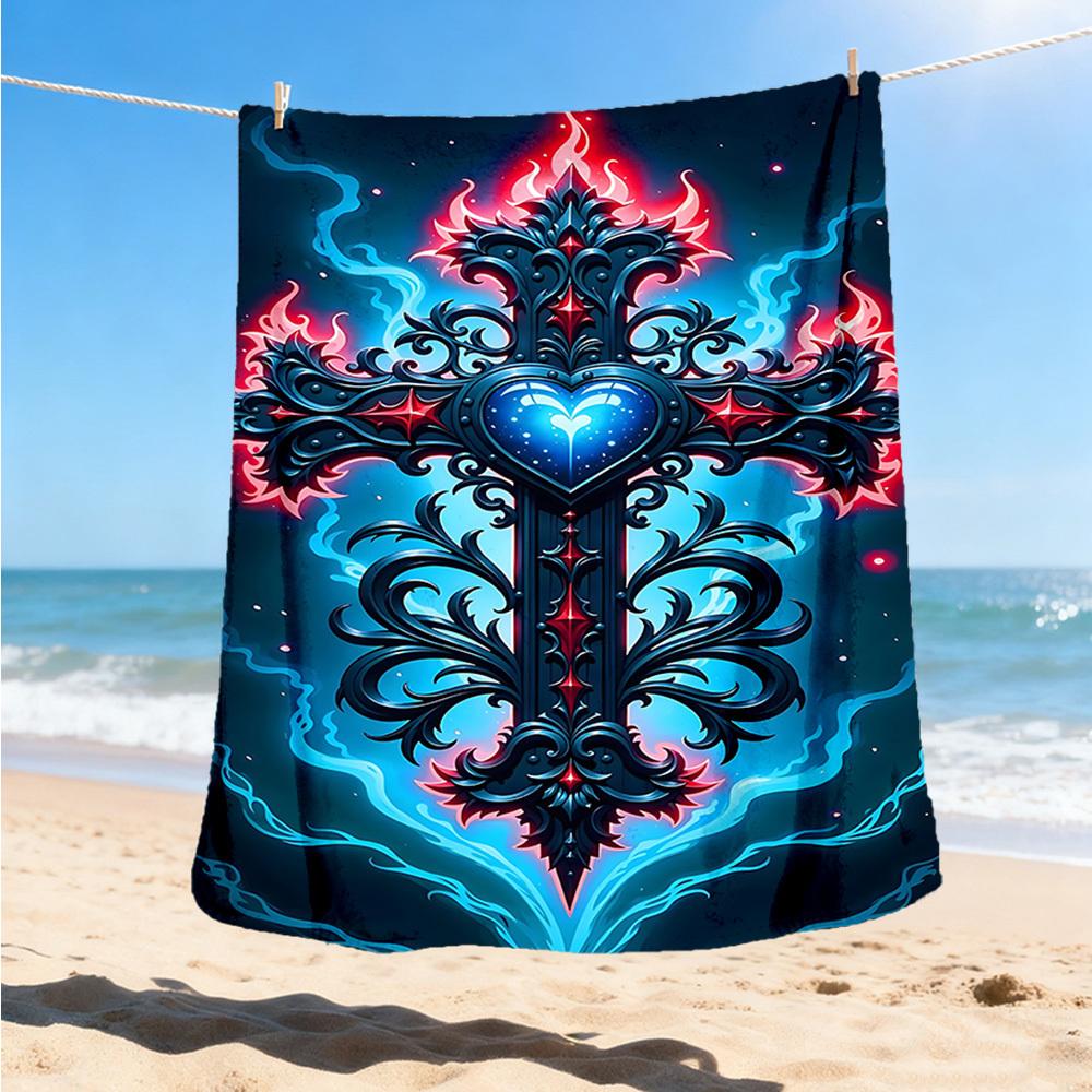 1pc Cross Ornament Outdoor Blanket - Lightweight Flannel Throw For Travel, Camping, Gifts For Family Or Friends yy251114269
