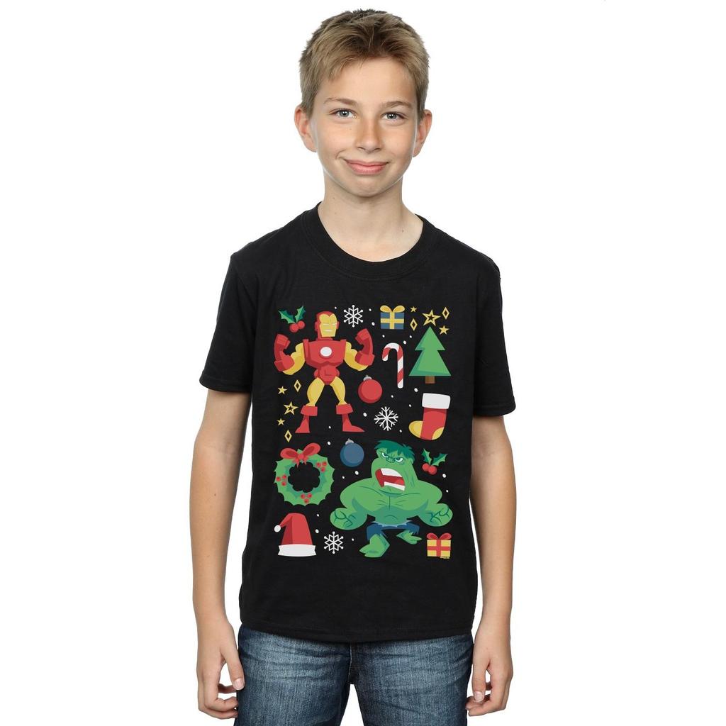 Marvel Boys Iron Man And Hulk Christmas Day T-Shirt
