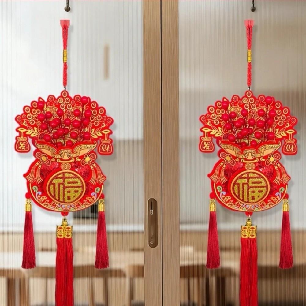 Red Lucky Bag Pendant with Tassels Chinese New Year Decor New Year Gift