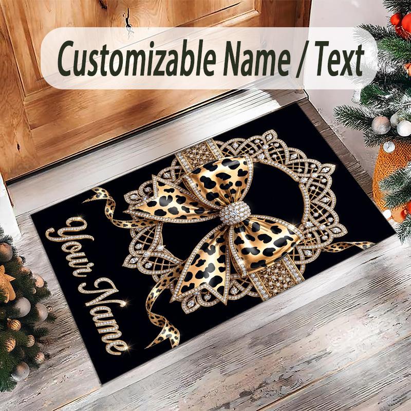 Leopard Theme Crystal Velvet Floor Rug Personalized Custom Name Text Warm Carpet Home Decoration