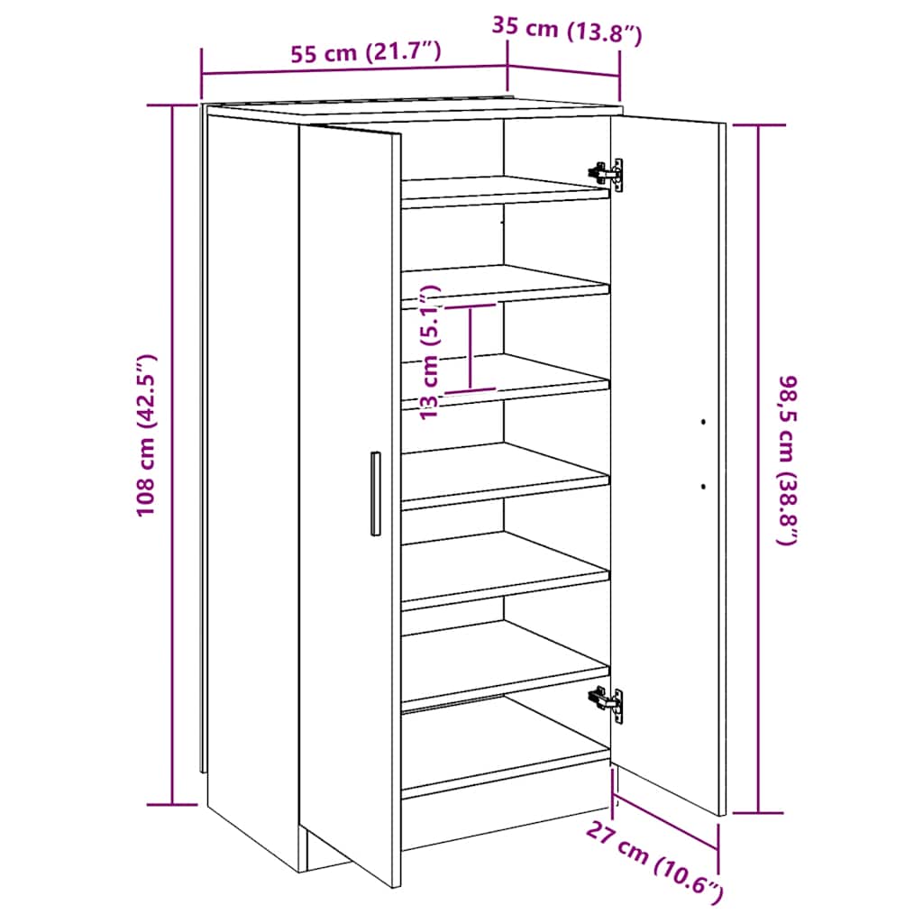 Shoe Cabinet Gray Sonoma 55 x 35 x 108 cm Particleboard