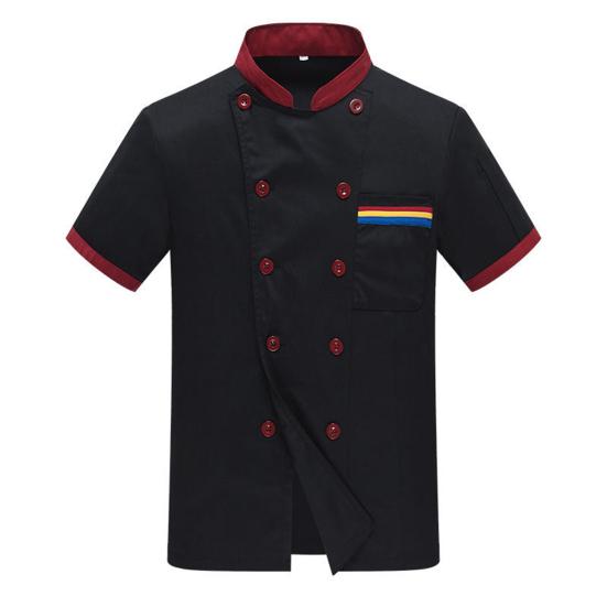 Veste de chef unisexe, couleur assortie, double boutonnage, manches courtes, col montant, uniforme de service alimentaire, chemise de chef, haut de serveur pour la cuisine