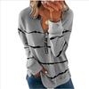Women's Casual Long Sleeve Top with Colorblock Stripe Print And Zip Front, Perfect for Spring And Fall