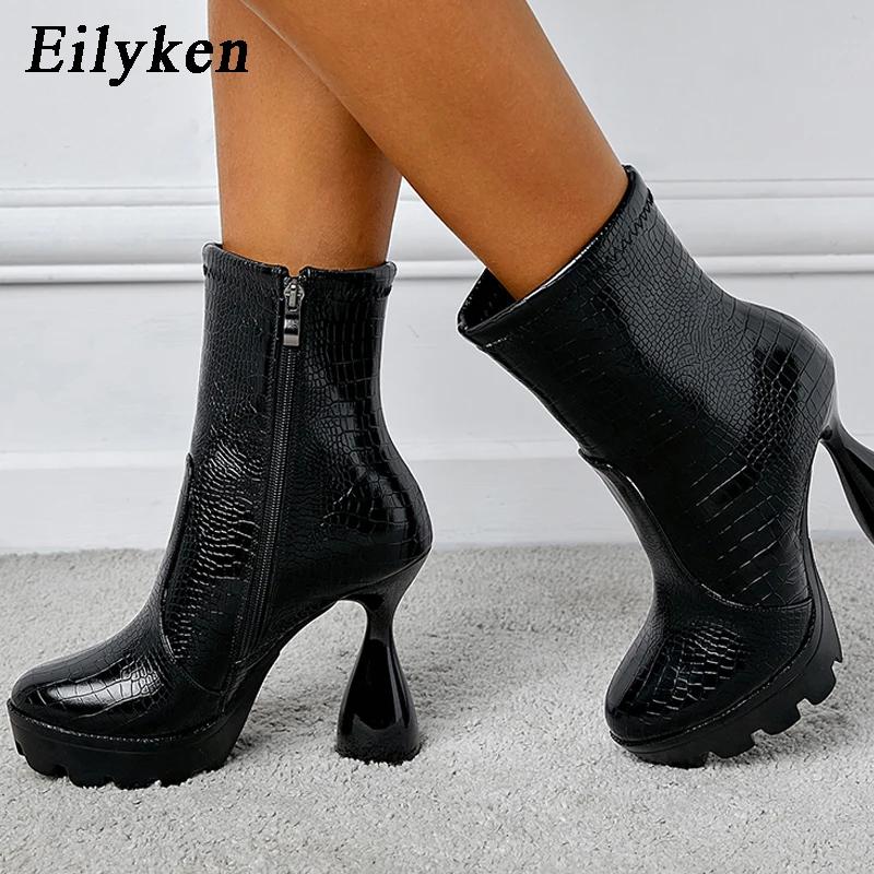 Eilyken Fashion Platform Women Ankle Boots Roman Round Toe Strange Style Chunky Heels Stripper Shoes Tacones Mujer