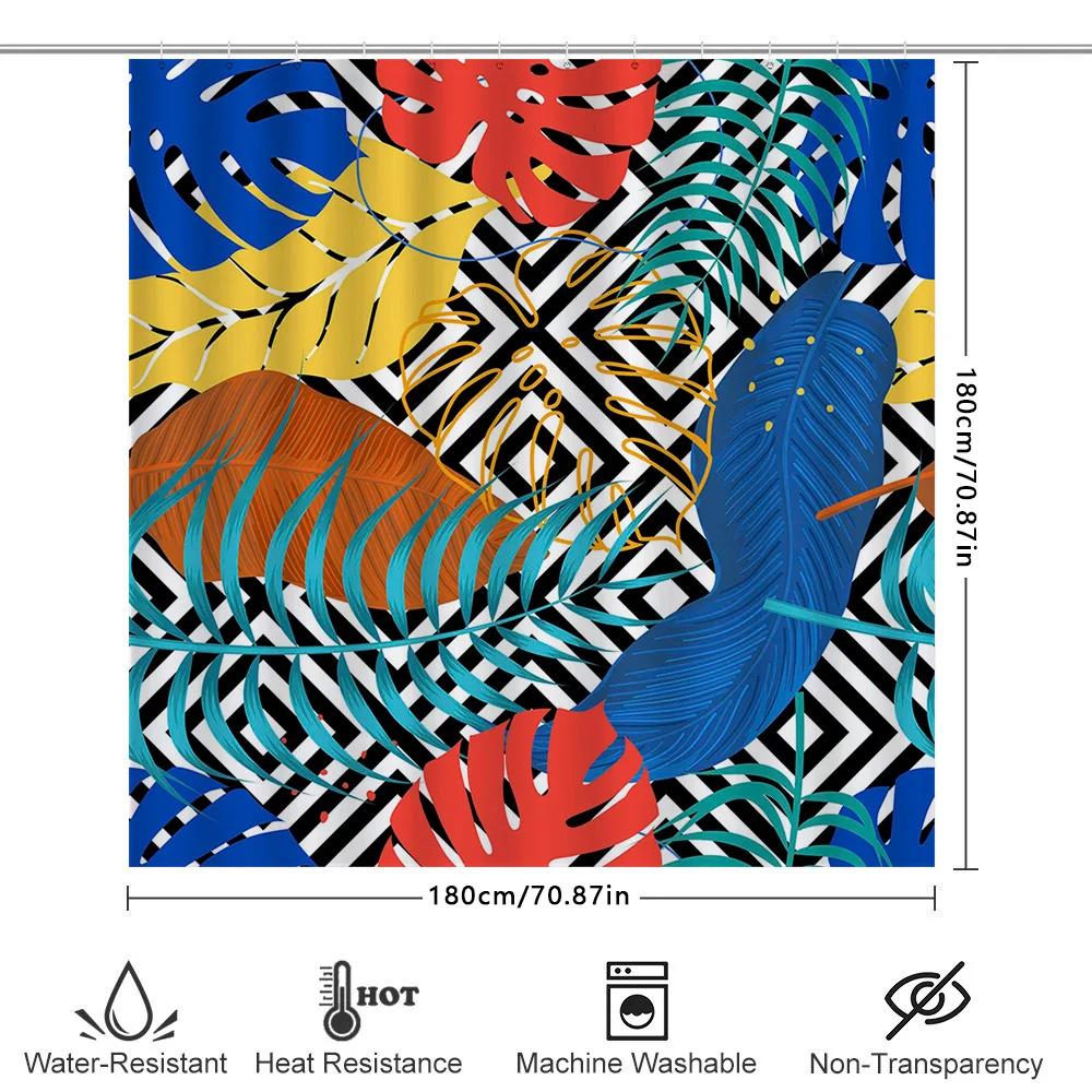 Modern Shower Curtain With Monstera Plant Print Bold Colors For Bathroom Decor Unique Wall Hanging Home Dcor Accessories