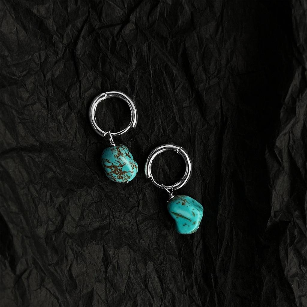 

Ethnic-style turquoise earrings, artistic and retro irregular design