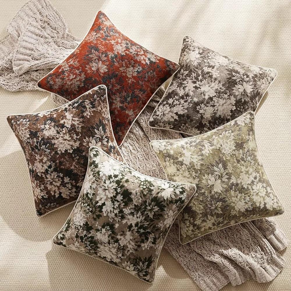 Jacquard Weave Floral Throw Pillowcase Yarn-Dyed Accent Couch Pillow  Home Farmhouse Style