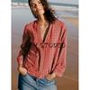 Spring and Summer New Women's Clothing Vacation Style Decorated Row Button Contrast Color Embroidered V-neck Long Sleeves Casual Shirt 8351042