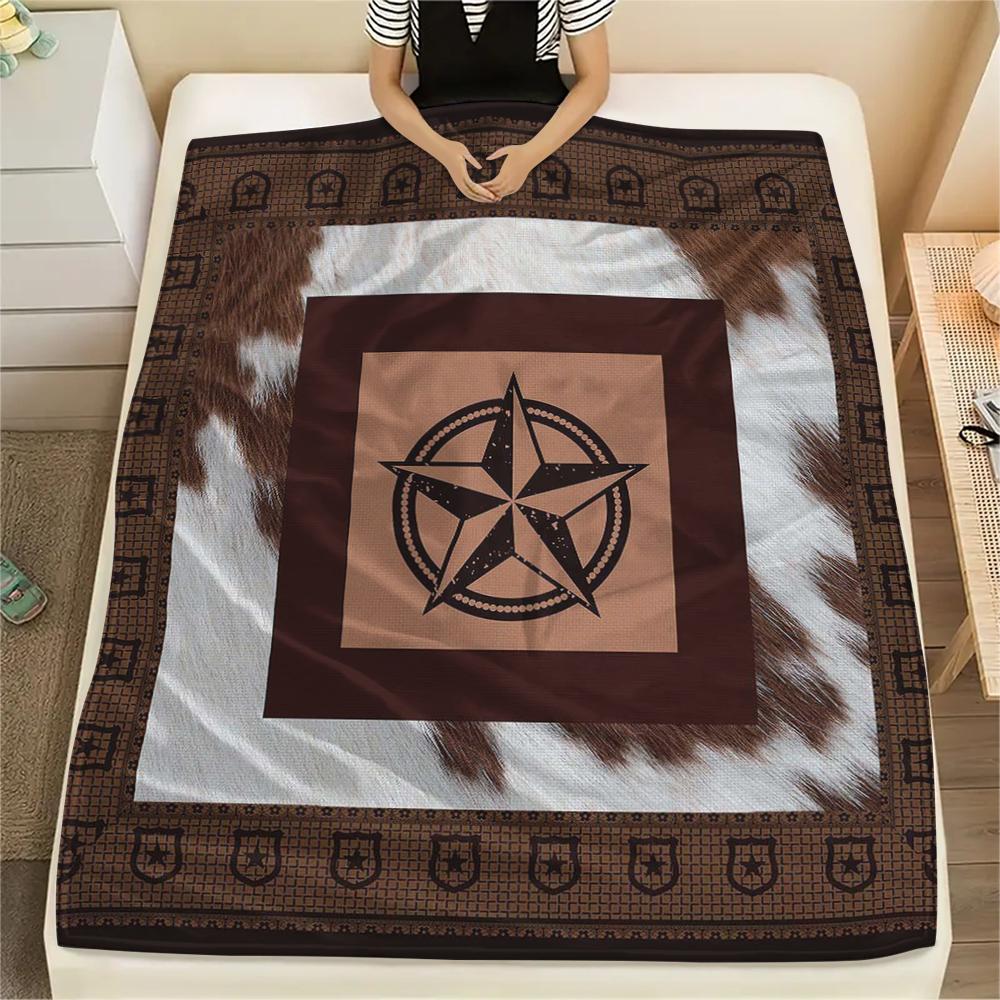 1Pc Western Texas Print Flannel Blanket, High Quality Comfortable for All Seasons, Home Decor, Warmth and Comfort, Perfect for Christmas Gifts