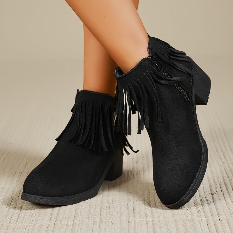 Fashion Black Scrub Cowhide Booties Spring and Autumn Fur Temperament Small Casual Women's Boots