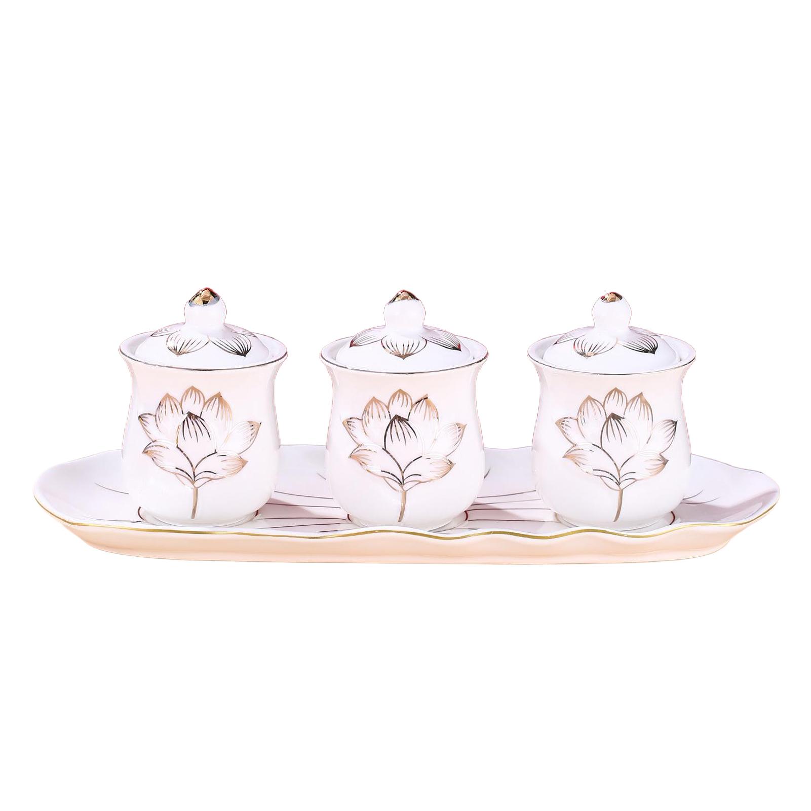 

3piece Lotus Cup Relief Ceramic Tea Cup Set Exquisite For Tea Drinking Guanyin With Lid Water For Buddha білий