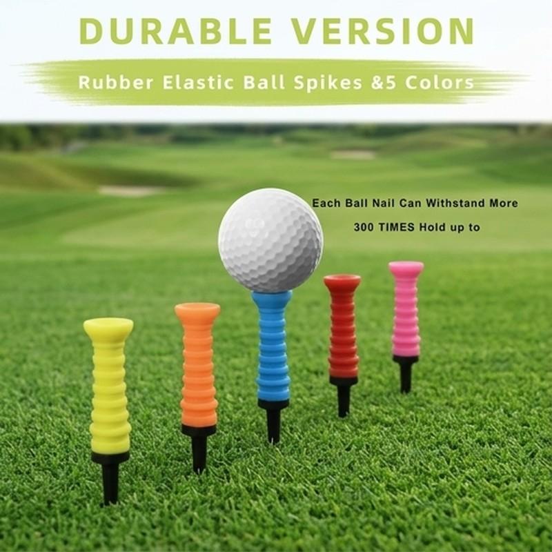 5pcs 360° Flexible Rubber Golf Tees, 3.27in/83mm, Durable, Low Friction, Vibrant Multicolor - Ideal For Everyday Golfers