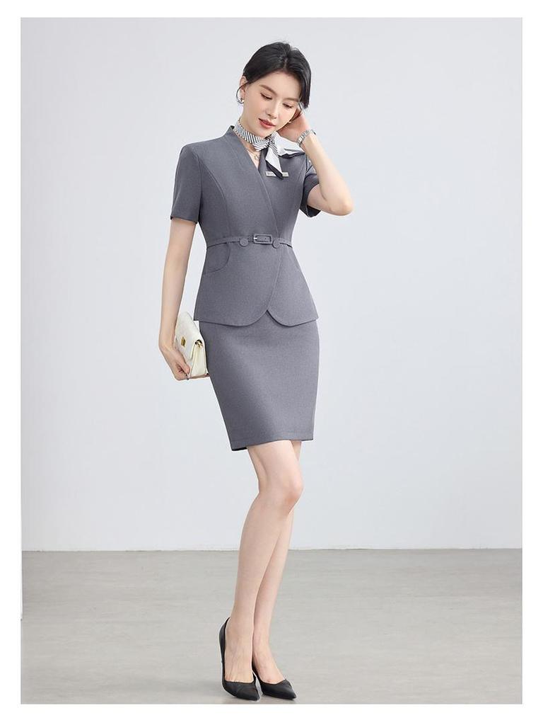 Women's Summer Short-Sleeved Professional Suit - Elegant Workwear for Hotel, Jewelry Store, and Salon Reception
