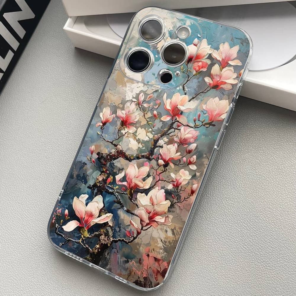 

Масляная живопись цветов Прозрачный чехол для телефона для iPhone 17 16 15 11 12 13 14 Pro Max Mini Мягкий ТПУ Силикон Плюс iPhone 14