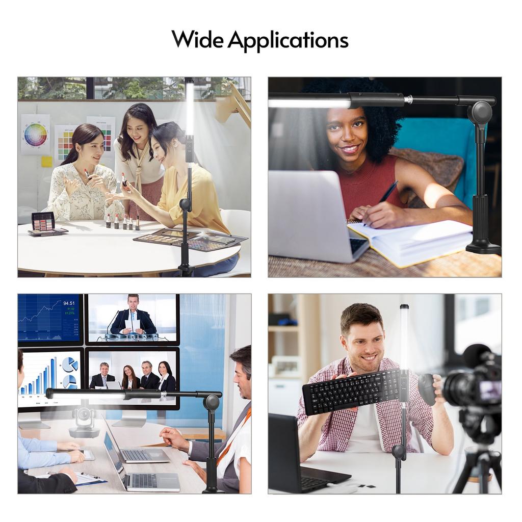 Tube LED RGB, Température Bicolore 3200K 5500K avec 9 Effets de Couleur et Télécommande, pour Photographie Vlog Streaming en Direct