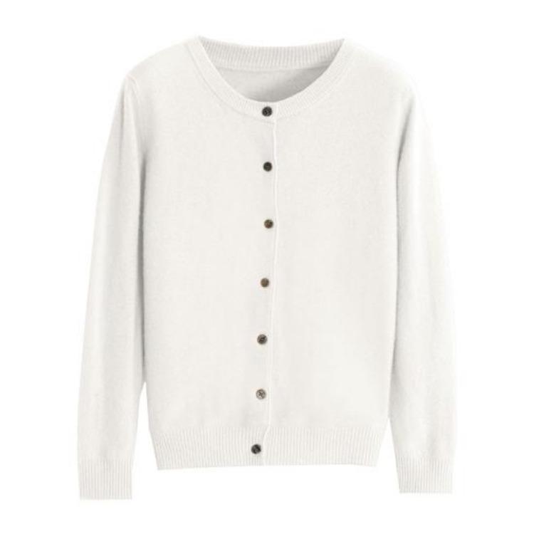 Long Sleeve Women Knitted Sweater Coat Single Breasted Round Neck